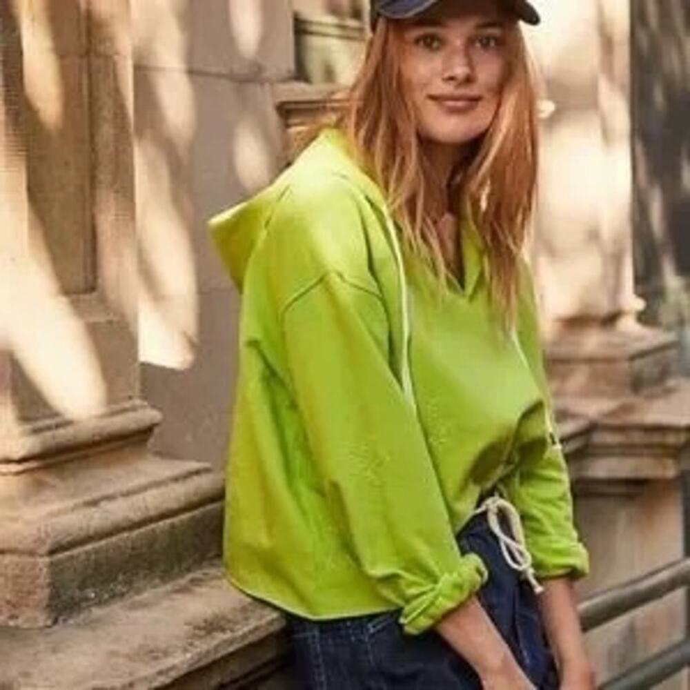 Anthropologie Saturday Sunday Women's Small Green Cropped Oversized Hoodie